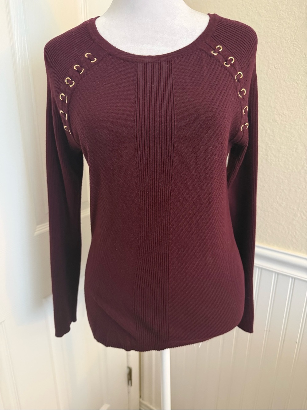 INC International Concepts Burgundy Long-Sleeve with Shoulder Detail